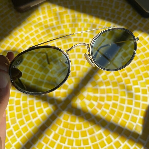 Ray-Ban Oval Double Bridge Polished Arista Gold Sunglasses (G-15 Green lenses) - Picture 7 of 8